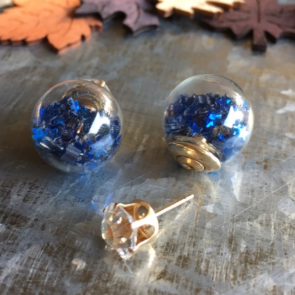Royal Blue Star Confetti Double Stud Earrings - Picture 5 of 6